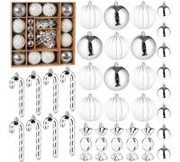 BRUBAKER 33-piece Christmas Bauble Set - Christmas Tree Decorations with Baubles, Candy Canes, and Sweets - Modern Decoration Tree Baubles - Hanging Ornaments for Christmas Tree - Silver and White