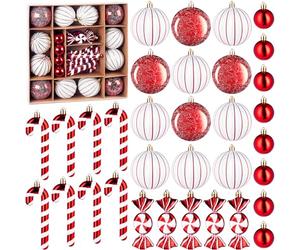 BRUBAKER 33-piece Christmas Bauble Set - Christmas Tree Decorations with Baubles, Candy Canes, and Sweets - Modern Decoration Tree Baubles - Hanging Ornaments for Christmas Tree - Red and White