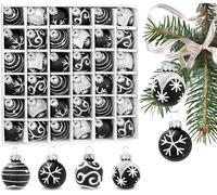 BRUBAKER 36-Piece Set Christmas Baubles with 1.2 inches (3 cm) Tree Balls - Hand Decorated Christmas Tree Ornaments Mini Balls for Christmas Tree - Glass Christmas Tree Decorations - Black