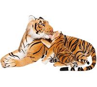 BRUBAKER 39.4 inches (100 cm) Tiger Cuddly Toy with Baby Tiger - Lying Mother Child Soft Toy Plush - Brown