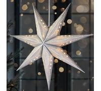 BRUBAKER 3D Christmas Star to Hang Up - LED Paper Star with Timer - 23.6 inches (60 cm) Advent Star with Modern Pattern - Battery Operated and Illuminated - Christmas Decoration for Windows - Silver