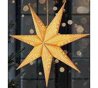 BRUBAKER 3D Christmas Star to Hang Up - LED Paper Star with Timer - 23.6 inches (60 cm) Advent Star with Modern Pattern - Battery Operated and Illuminated - Christmas Decoration for Windows - Gold