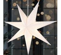 BRUBAKER 3D Christmas Star to Hang Up - LED Paper Star with Timer - 23.6 inches (60 cm) Advent Star with Modern Pattern - Battery Operated and Illuminated - Christmas Decoration for Windows - White