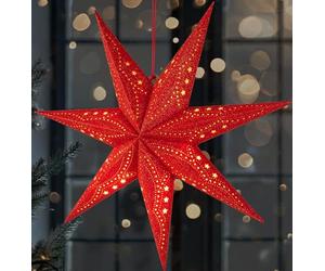 BRUBAKER 3D Christmas Star to Hang Up - LED Paper Star with Timer - 23.6 inches (60 cm) Advent Star with Modern Pattern - Battery Operated and Illuminated - Christmas Decoration for Windows - Red