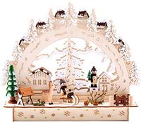 BRUBAKER 3D LED Light Arch Candle Arch - Winter Landscape with Village - LED Lighting - Natural Wood - 11 x 10 x 3 Inches - Hand Painted