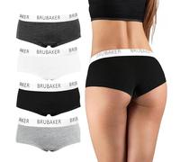 BRUBAKER 4-pack Women's Panties - Cotton Pants - Hipster Underwear with Stretch Waistband - Black, Grey and White - M