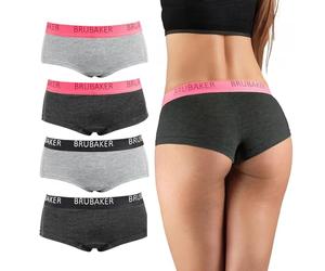 BRUBAKER 4-pack Women's Panties - Cotton Pants - Hipster Underwear with Stretch Waistband - Grey and Anthracite - L