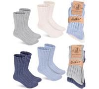 BRUBAKER 4 Pairs of Woollen Socks - Warm Winter Socks for Women and Men - Fluffy Thermal Socks Set with Sheep's Wool - Knitted Socks