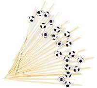 BRUBAKER 50 Pieces Cocktail Sticks Football - 4.7 inches Party Pickers Wooden Skewers for Finger Food, Snacks, Fruit, Cakes, Appetizers and Cocktails - Wooden Sticks Party Decoration for World Cup