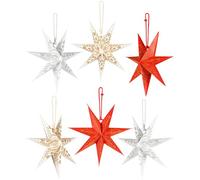 BRUBAKER 6 Christmas Paper Stars - Large Tree Decoration Set - Festive Christmastree and Window Decoration - 7.9 inches (20 cm) Folding Stars - Red White