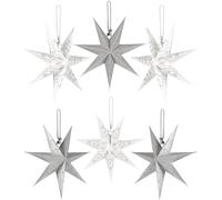BRUBAKER 6 Folding Paper Stars - Festive Christmas Tree & Window Decoration - 7.9 inches (20 cm) Silver White