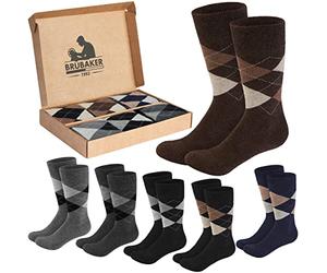 BRUBAKER 6 Pairs of Socks with Diamond Pattern - Men's Socks with Argyle Check Pattern in Gift Box - Men's Comfort Socks - Soft and Breathable - Colour Mix Grey/Brown - UK Size 2.5-5
