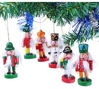 BRUBAKER 6-Pcs Nutcracker Pendant - Christmas Tree Hanging Ornaments Set - Wooden Christmas Tree Decorations - Hand Painted