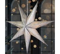 BRUBAKER 60 cm Paper Christmas Star for Hanging - LED Advent Star for Christmas Decoration and Windows - 3D Paper Star with Timer Function - Hanging Luminous Star - Silver