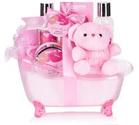 BRUBAKER 7-Piece Baby Gift Set - Welcome Set for Girls - Baby Care Set with Tub and Plush Bear - Pink