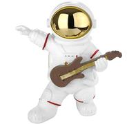 BRUBAKER Astronaut Guitarist Decorative Figure - 6.7 inches (17 cm) Spaceman Space Figure with Guitar and Chrome Plated Helmet - Hand Painted Modern Space Statue for Musicians - Gold and White