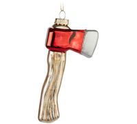 BRUBAKER Axe - Handpainted Glass Christmas Bauble - 4.3 Inch Tree Bauble for Lumberjack - Mouthblown Christmas Tree Ornament - Red and White