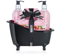 BRUBAKER Bathing Gift Set Strawberry Coconut with Deco Bathtub Black 9 Pieces