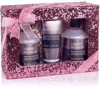 BRUBAKER Beautyset Cherry Blossom Skin + Spa - 4 Pcs. Bath and Shower Set in Glitter Gift Box Pink + Sparkling Cosmetic Bag