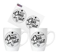 BRUBAKER Beste Oma & Bester Opa der Welt Ceramic Mug Set - 2 Coffee Mugs 300 ml - German - with Greeting Card and Gift Box