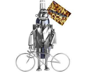 BRUBAKER Bicyclist Wine Bottle Holder Stand Rack Home Kitchen Table Art Decoration with Gift Card