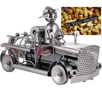 BRUBAKER Bottle Holder Fire Engine w Firefigher Wine Metal Decoration Bar Gift