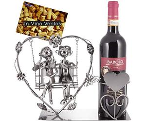 BRUBAKER Bottle Holder Heart - Love Couple on a Swing - Romantic Bottle Stand - Wedding Favours - with Greeting Card for Wine Gift