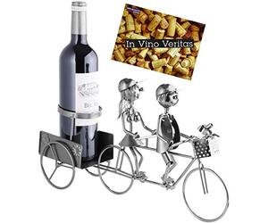 BRUBAKER Bottle Holder 'Twosome on Tandem Bicycle' Metal Sculpture - including Greeting Card!