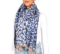 BRUBAKER Cashmirillo Scarf Featuring Leopard Print - 27.6 x 78.7 inches (70 x 200 cm) - Warm, Cosy and Oversized - Stylish Autumn and Winter Essential for Women - Soft Cashmere Touch - Blue and White