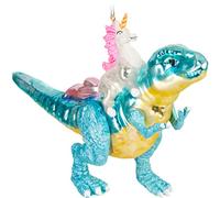 BRUBAKER Christmas Bauble - Hand Painted Blown Glass Christmas Tree Decoration Figurines Crazy Deco Pendant - Tree Ball - Unicorn on dinosaur