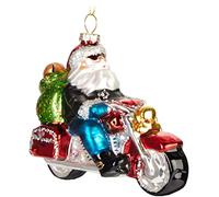 BRUBAKER Christmas Bauble - Hand Painted Blown Glass Christmas Tree Decoration Figurines Crazy Deco Pendant - Tree Ball - Father Christmas on Motorbike