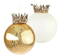BRUBAKER Christmas Bauble Set "King" - 2 Premium Glass Tree Balls - Gold and Glitter with Crowns - 4.7 inches Christmas Tree Decoration - Hand Decorated - Christmas Pendant Tree Decoration