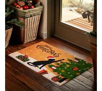 BRUBAKER Christmas Doormat for Outdoor and Indoor Use - Cat Playing with Christmas Bauble - 17.7 x 29.5 inches (45 x 75 cm) Dirt-Trapping Mat Made of 100% Coir - Weatherproof Anti-Slip for Front Door