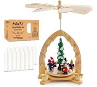 BRUBAKER Christmas Pyramid incl. Pack of 50 White Candles - One Level Rotating Carousel with Hand-Painted Wooden Figures - Christmas Tree with Winter Scene - 11.8 inches (30 cm) Holiday Decoration