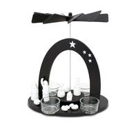 BRUBAKER Christmas Pyramid Tealight Windmill Carousel Nativity Scene Black 8.7"