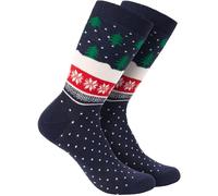 BRUBAKER Christmas Socks for Women and Men - Christmas Tree Pattern Blue - Cotton Socks Christmas - Size 7-10.5 UK (41-45 EU)