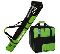 Brubaker Combination Set Ski Bag and Ski Boot Bag for 1 Pair of Skis 170 cm and 190 cm + Poles + Shoes + Helmet Black/Green