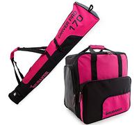 BRUBAKER Combo 'Superfunction 2.0' Ski Boot and Helmet Bag and 'Carver Pro 2.0' Ski Bag for 1 Pair of Ski up to 170 cm Neon Fuchsia/Black