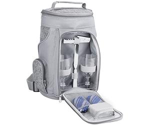 BRUBAKER Cooler Bag for 2 bottles of wine and champagne up to 1.5 l, padded wine cooler bag - picnic bag insulated, thermal bag - portable with handle in grey