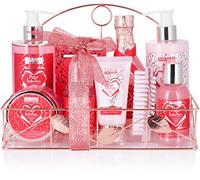 BRUBAKER Cosmetics 10-Pcs. Bath and Shower Set Raspberry Champagne - Care Set Gift Set in Metal Bath Shelf Rosé Gold