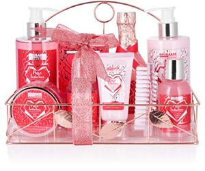 BRUBAKER Cosmetics 10-Pcs. Bath and Shower Set Raspberry Champagne - Care Set Gift Set in Metal Bath Shelf Rosé Gold