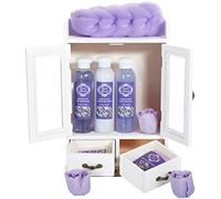 BRUBAKER Cosmetics Bath and Body Gift Set - Lavender - Spa Gift in Wooden Cabinet - Vintage White (10 PCS.)