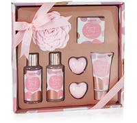 BRUBAKER Cosmetics Bath and Shower Set Beauty Sleep Sugared Rose - Rose Fragrance - 7-Piece Gift Set - Present for Every Occasion - Pink Rose Gold