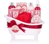 BRUBAKER Cosmetics Bath and Shower Set Love - with Cherry Blossom Scent - 8-piece Gift Set in Decorative Tub