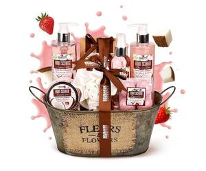 BRUBAKER Cosmetics 'Coconut Milk & Strawberry' 10-Pieces Bath Gift Set in Vintage Tub