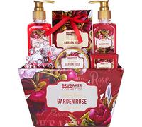 BRUBAKER Cosmetics 'Garden Rose' 7-Pieces Bath Gift Set with Massager - Rose and Violet Fragrance