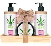 BRUBAKER Cosmetics Hemp Oil Body Care and Shower Set Fresh Strawberries & Coconut with Wooden Tray (5 Pieces)