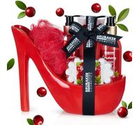 BRUBAKER Cosmetics Luxus Cranberry Beautyset - 6-Piece Bath and Shower Set - Gift Set in Ceramic Stiletto Red