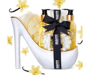 BRUBAKER Cosmetics Luxus Vanilla Spa Beautyset - 6-Piece Bath and Shower Set - Gift Set in Ceramic Stiletto White Gold