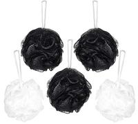BRUBAKER Cosmetics - Premium Bath & Shower Sponge - Exfoliating Body Pouf - with String for Hanging - 5 Pack - Black/White